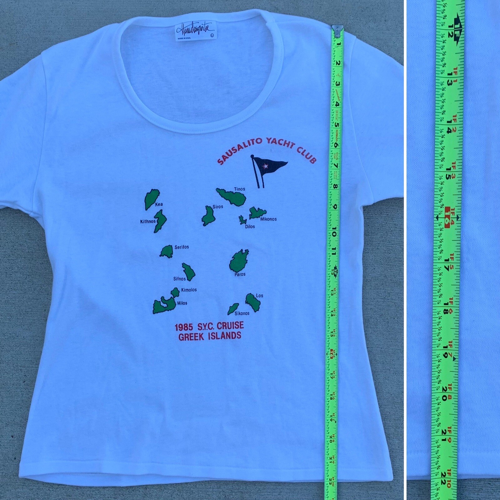 Vintage Sausalito Yacht Club 1985 SYC Cruise Greek Islands T Shirt Ladies 80s L