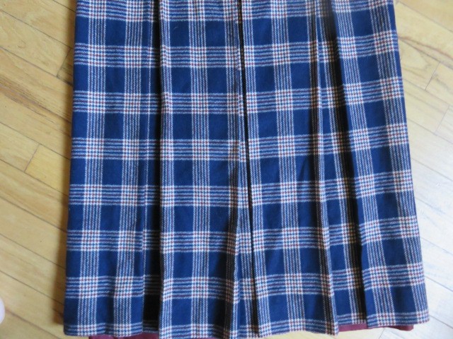 Vintage Jackfin New York Pure Wool Womens Plaid Red White Blue Pleated Skirt 12