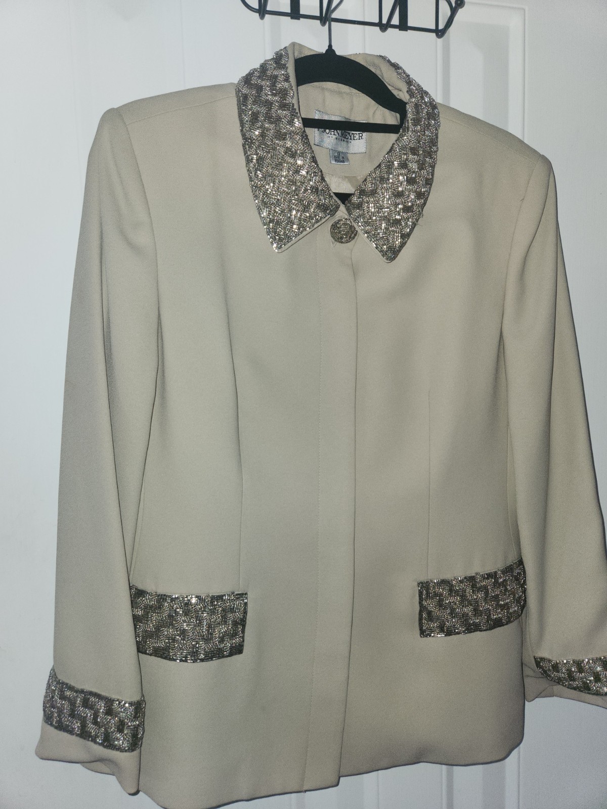 Vintage John Meyer Blazer Sz 10 Tan Beaded Dressy Formal Party Jacket Beautiful