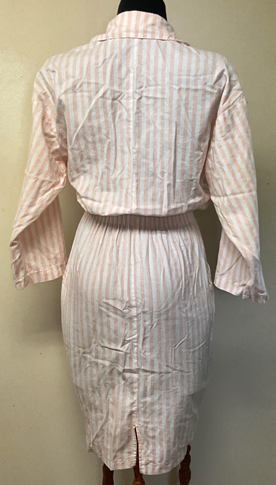 1980s Pink and White Striped Pop Collar Dress with Pockets by Ideas Size Medium