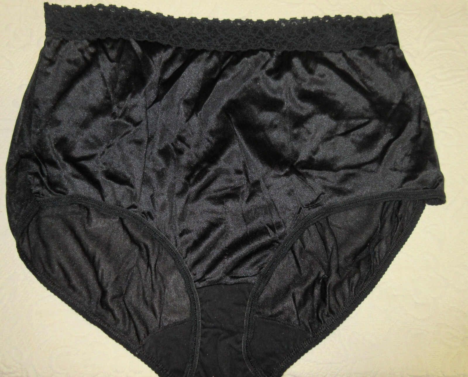 vintage FRUIT of the LOOM BLACK lace waist HI LEG SISSY UNDIES panties 10/3XL