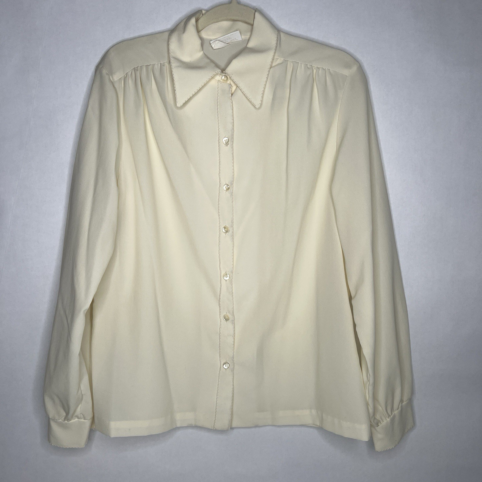 Lee Mar Pageant Vintage Womens Ladies Blouse Basic Cream Dress Shirt
