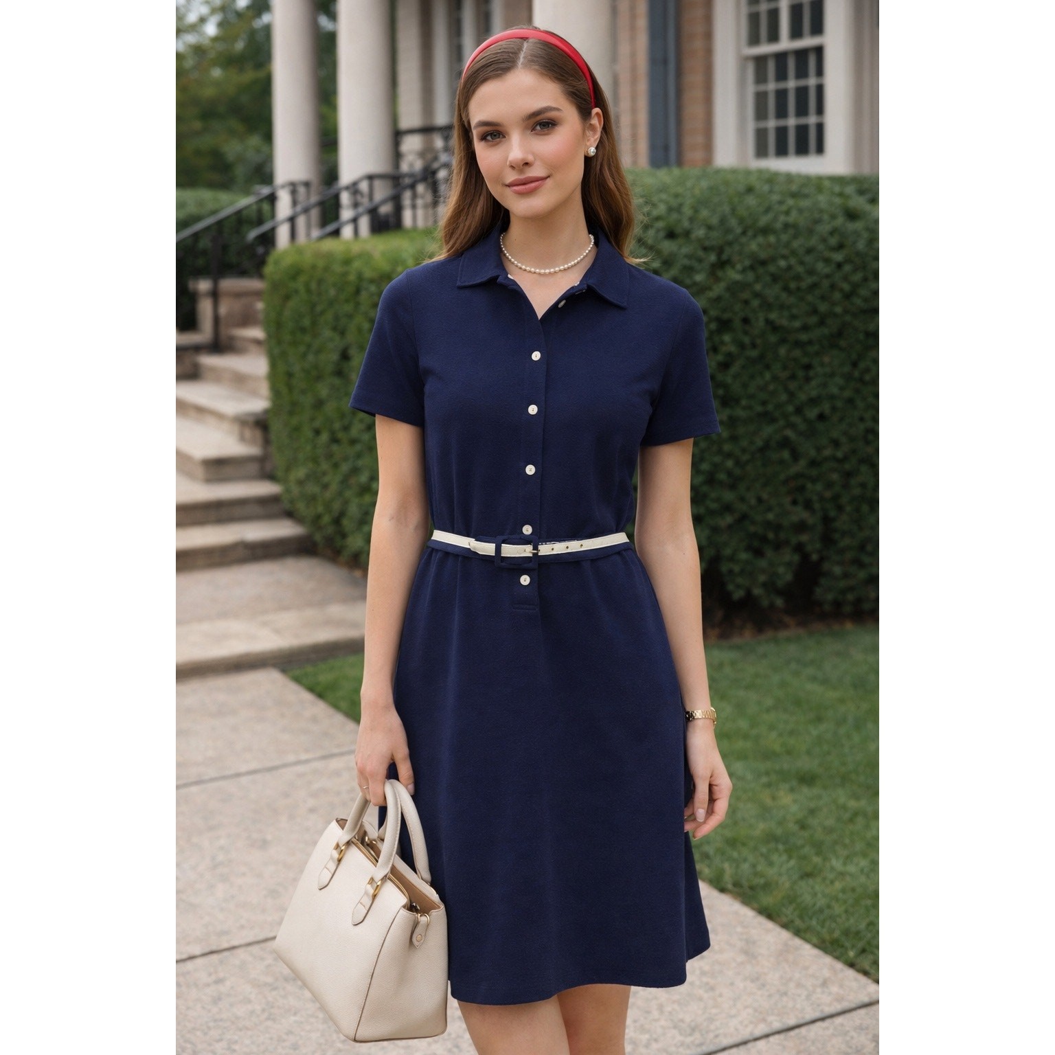NOS ViNtaGe 70s SERBIN Navy Blue Pique Knit Short Sleeve Polo Shirt Dress S/M