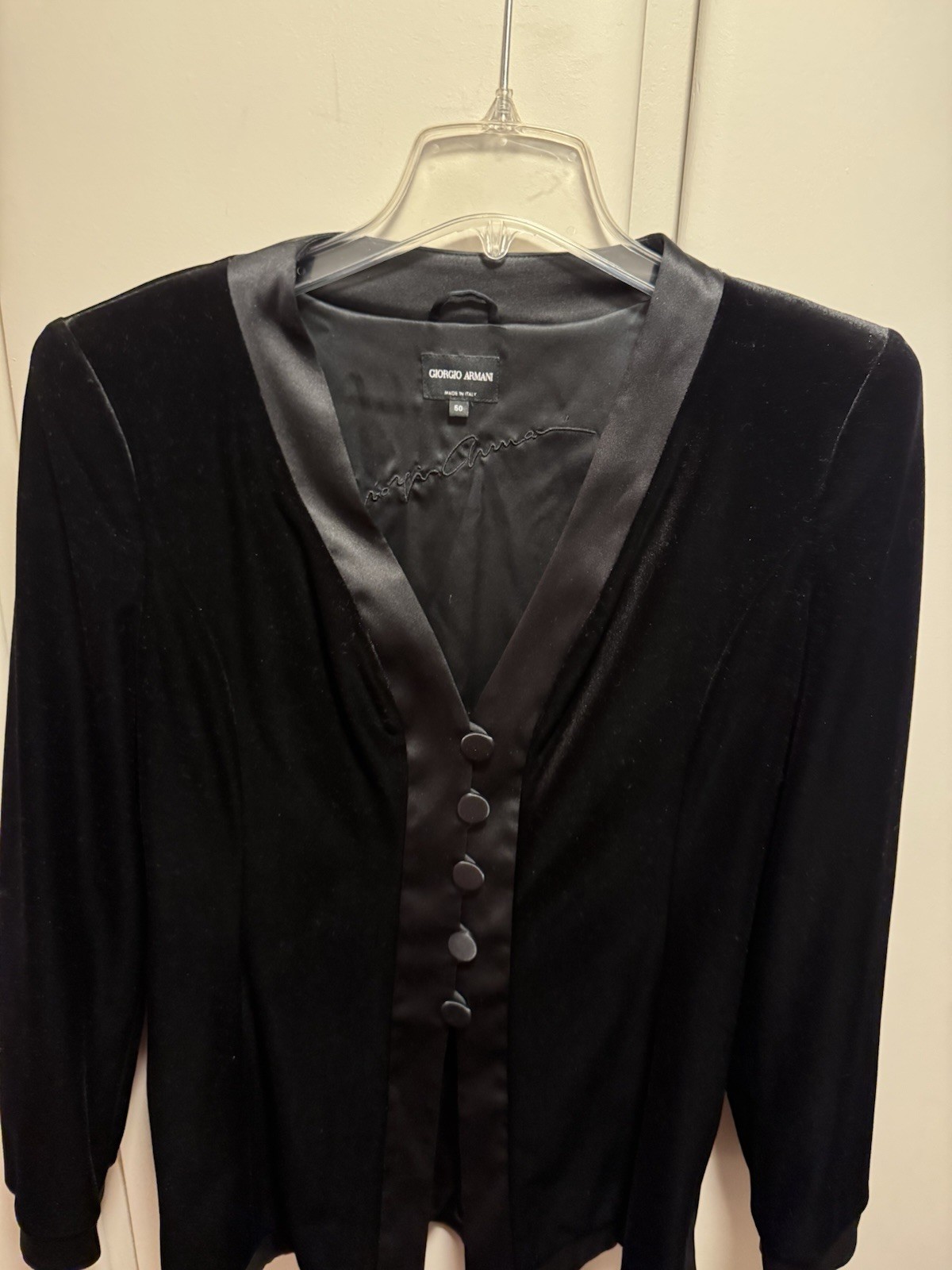 Giorgio Armani Signature Embroidered Black Velvet Satin Liner/Trim-sz 50 Vintage