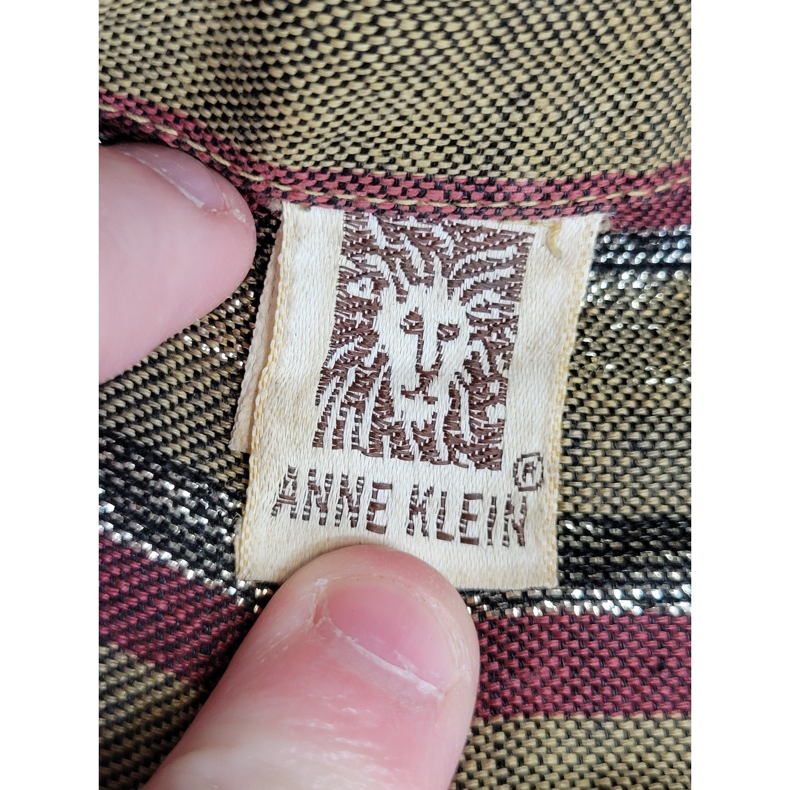 Vintage Anne Klein Metallic Lurex Striped Skirt Set Medium ILGWU USA Made Gold