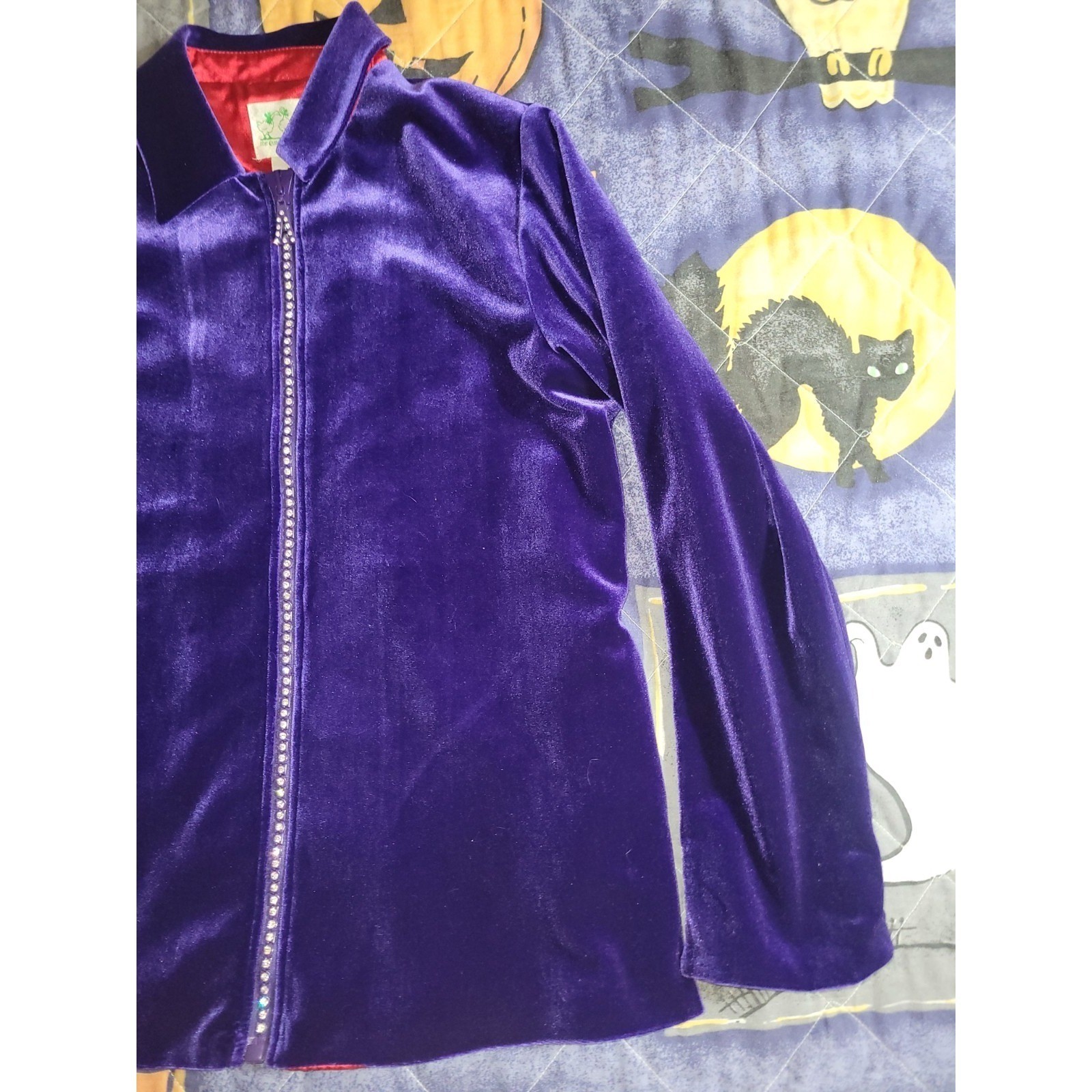 Vintage Quacker Factory Sweater Velvet Bedazzled Zipper Women’s Small Purple 80s