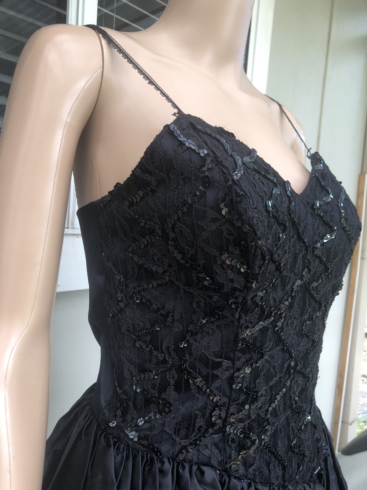 Vtg 80s Glenrob USA Black Sequin Strappy Cocktail Party Evening Dress S
