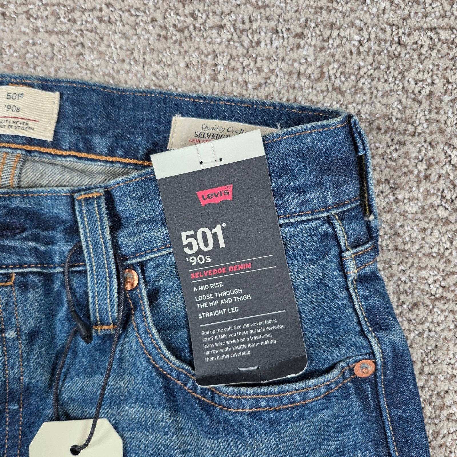 Levis 501 90s Selvedge Denim Jeans Womens 25×30 Blue Straight Leg Mid Rise NWT