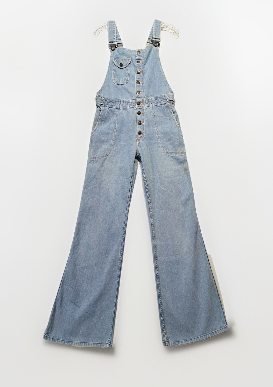 Vintage Hang Ten Overalls Womens 33 M Blue Denim Jean Pants Bell Bottom Flare