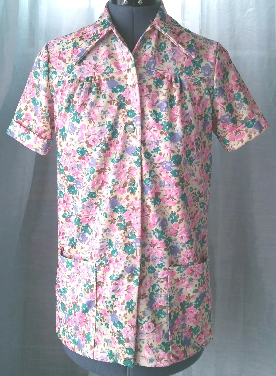Vintage Land 'n Sea Floral Button Down Top w Front Pockets 38″ Bust Size M/L?