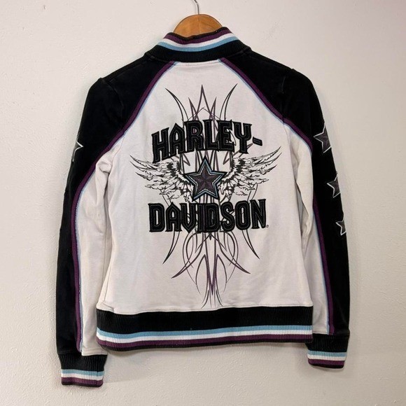 Vintage Harley Davidson Zip Up Womens M Grunge Stars Punk Biker Jacket