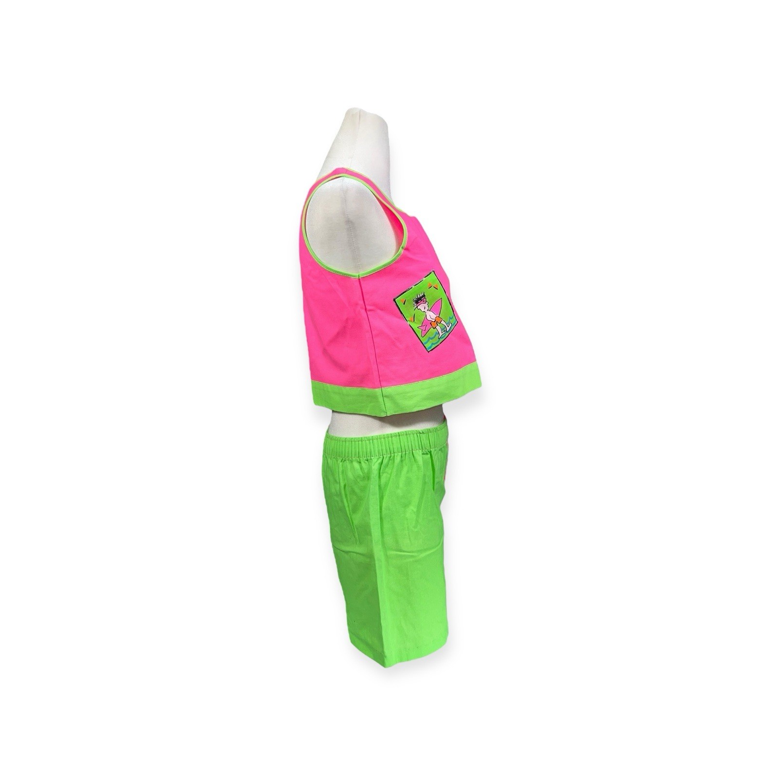 VTG 1980s NWT DEADSTOCK TANK TOP SHORTS SET JRS 12 NEW WAVE NEON SURFER BEACH