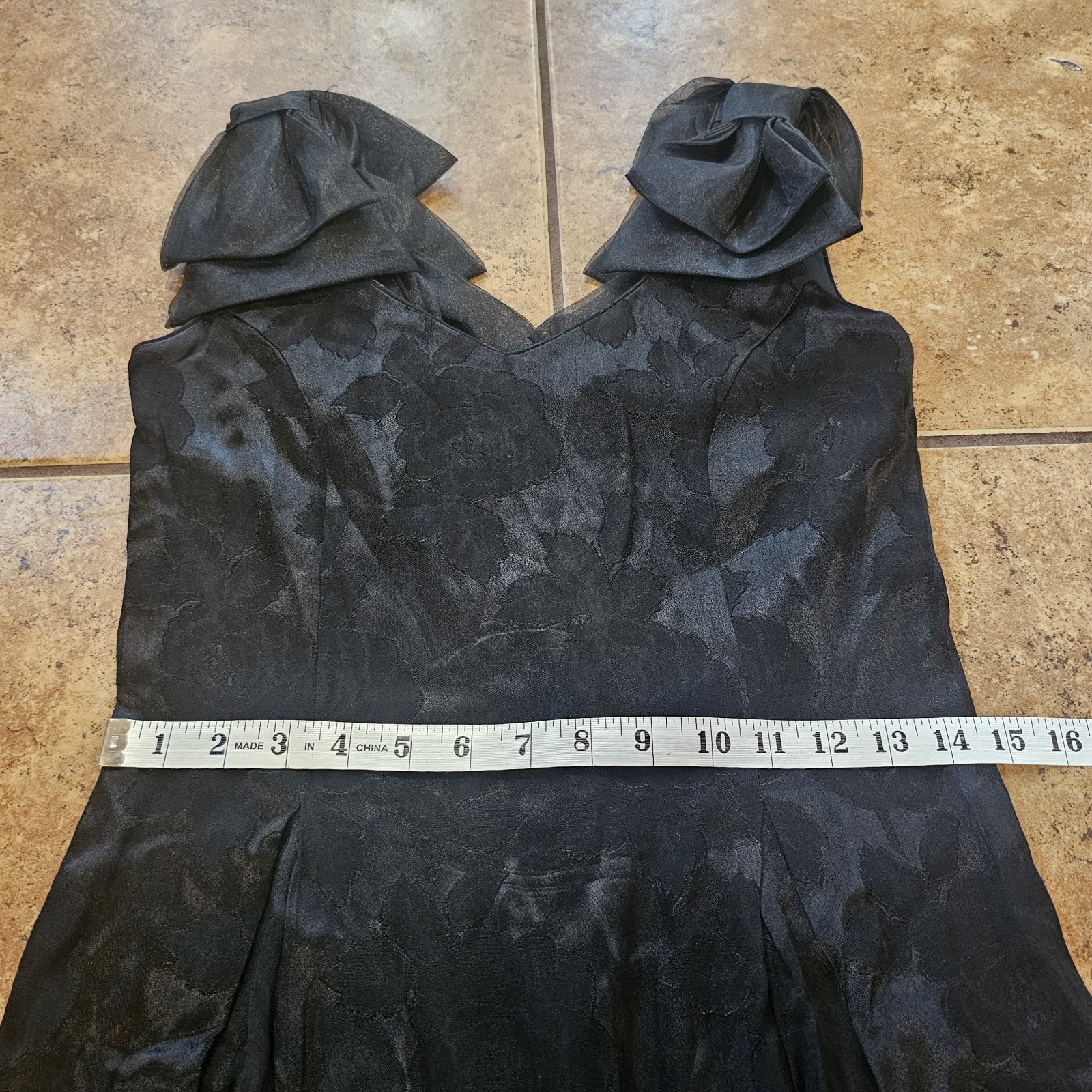 Vintage 80s Midi Dress Midnight Glo Black Floral Roses Party Bows Gothic Glam