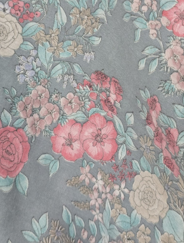 Vintage 80s Kayo of California Floral Midi Skirt Blue Gray Trad Cottagecore