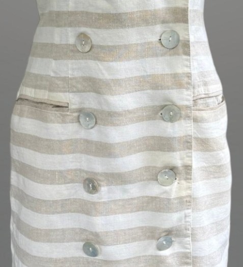 Vintage Linen Sailor Dress Women’s 14 Nautical Stripe Double Breasted USA Made