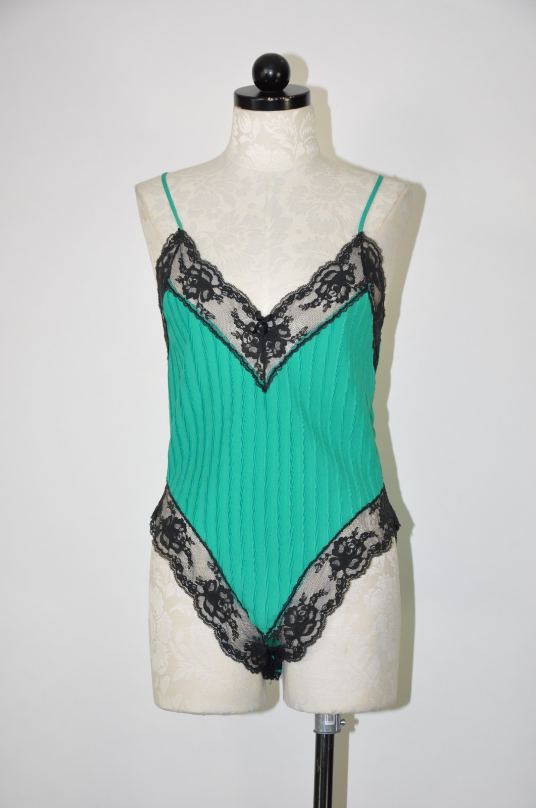 80s Emerald Green Lace Backless One Piece Teddy Lingerie Bodysuit Women S M