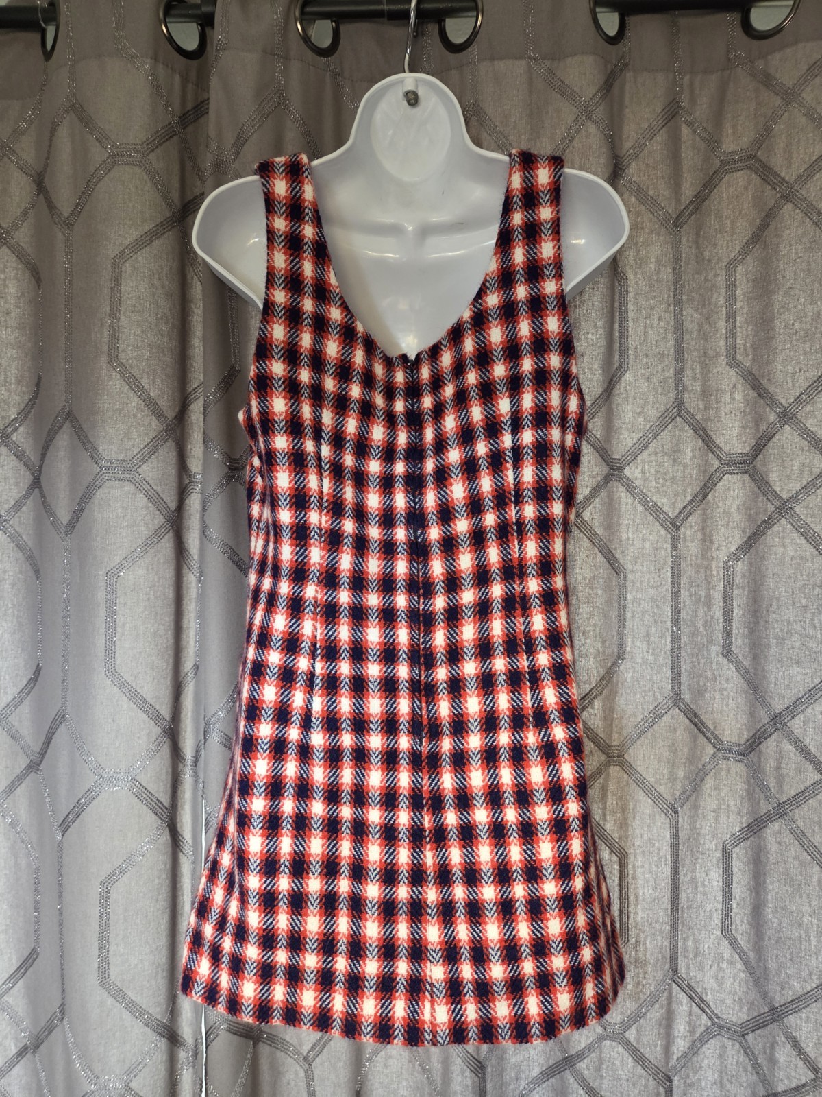 Vintage 60s Mod Red White Blue Plaid Mini Dress S