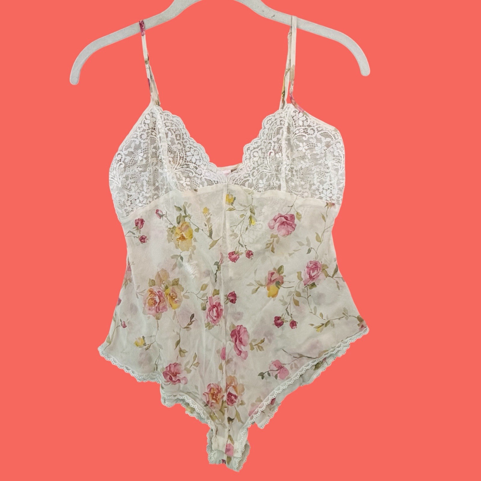 VICTORIA’S SECRET … 100% Silk Chiffon Lace Teddy Bodysuit … Size S