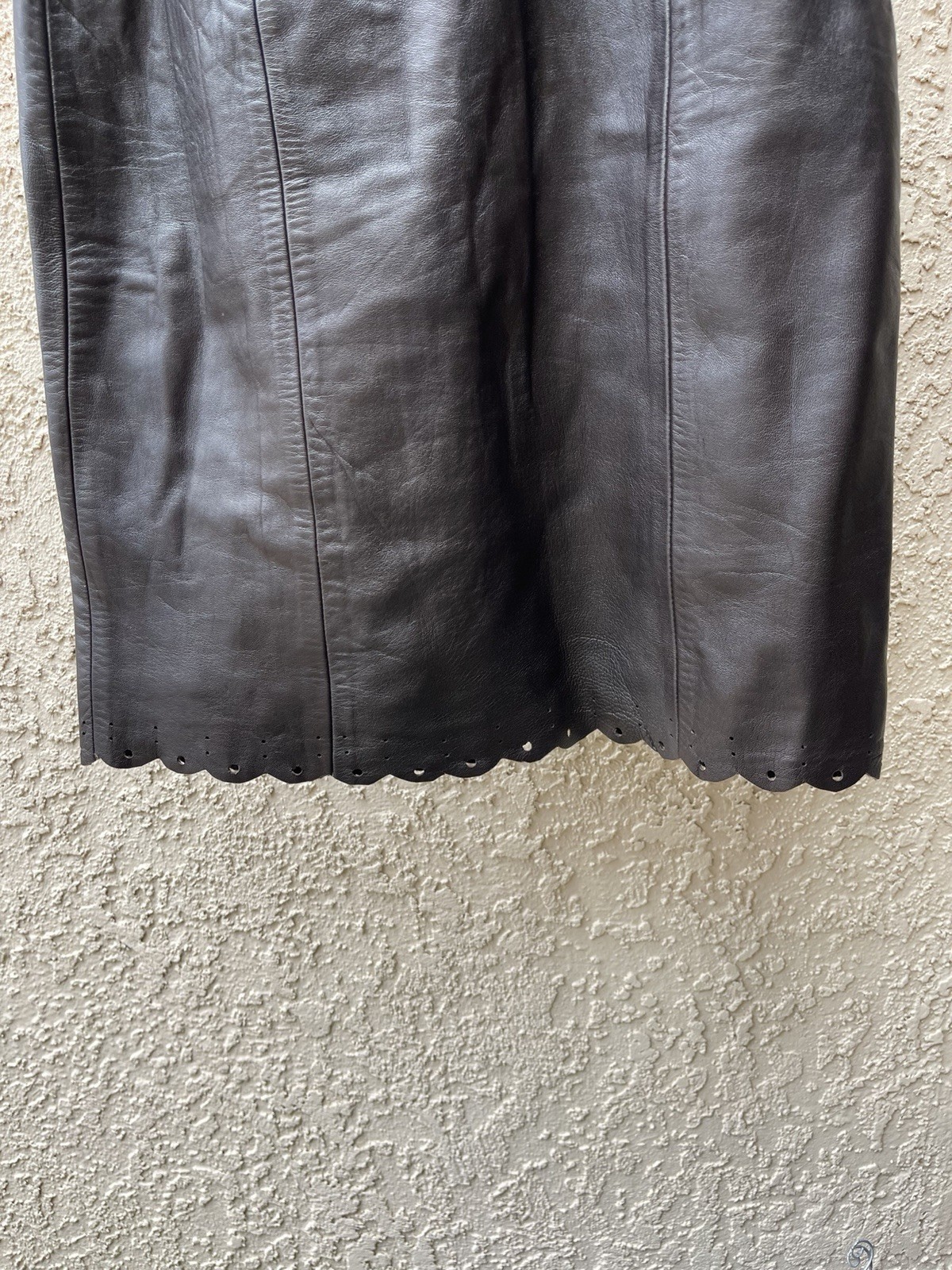 Vintage Genuine Leather Skirt NWT Deep Brown Scalloped Hem XXS 23” Waist