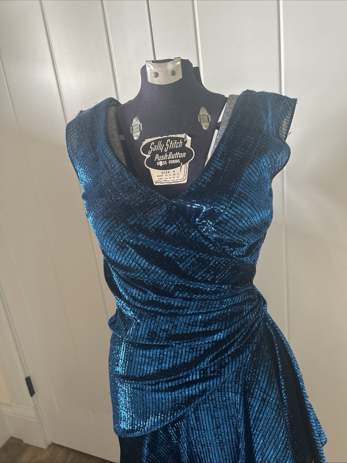 Vintage 1980’s New Leaf Blue Metallic Lame Fabric Asymmetrical Dress Size 5/6