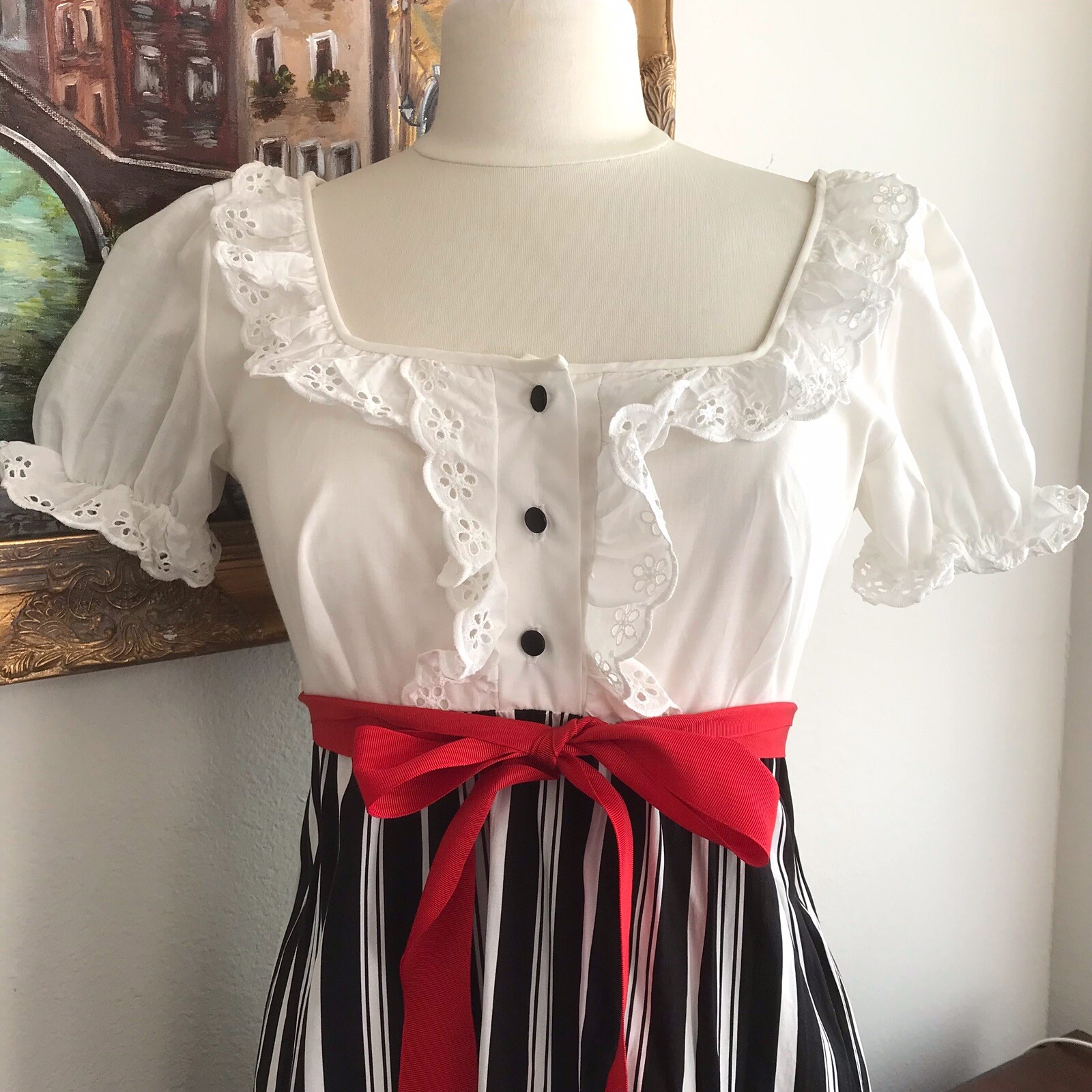 70s Ruffle Black and White Maxi Dress