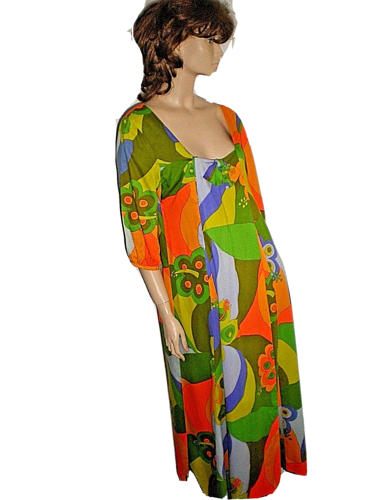 VTG THERESE BAUMAIRE PSYCHEDELIC VIBRANT MULTI-COLOR LONG DRESS SIZE 42