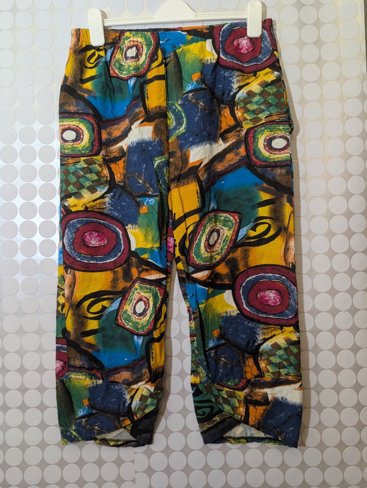 Vtg 80s 90s Abstract Art Pants Harem Slouchy Multicolor Tulip Cuff Geometric…