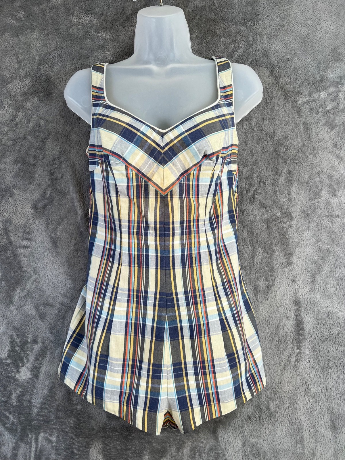 Vintage Jantzen Swimsuit Playsuit 40s 50s Size 16 Blue Plaid Pin Up USA