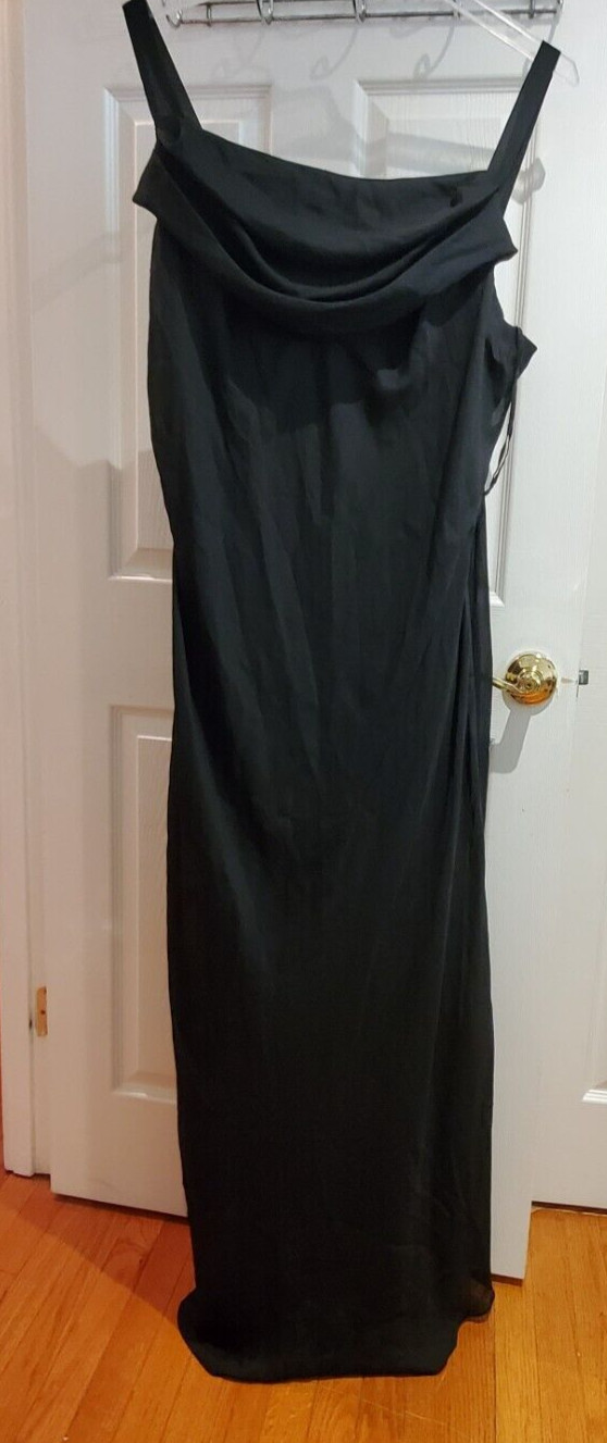 Onyx Nite Dress Size 24 Black Maxi Slipdress Cowl Neck Minimalist VTG Y2K 90s