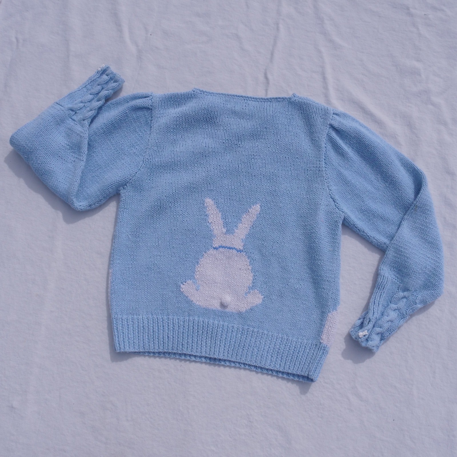 Vintage 1990s Eagle’s Eye adorable pastel bunny cotton/ramie handknit sweater