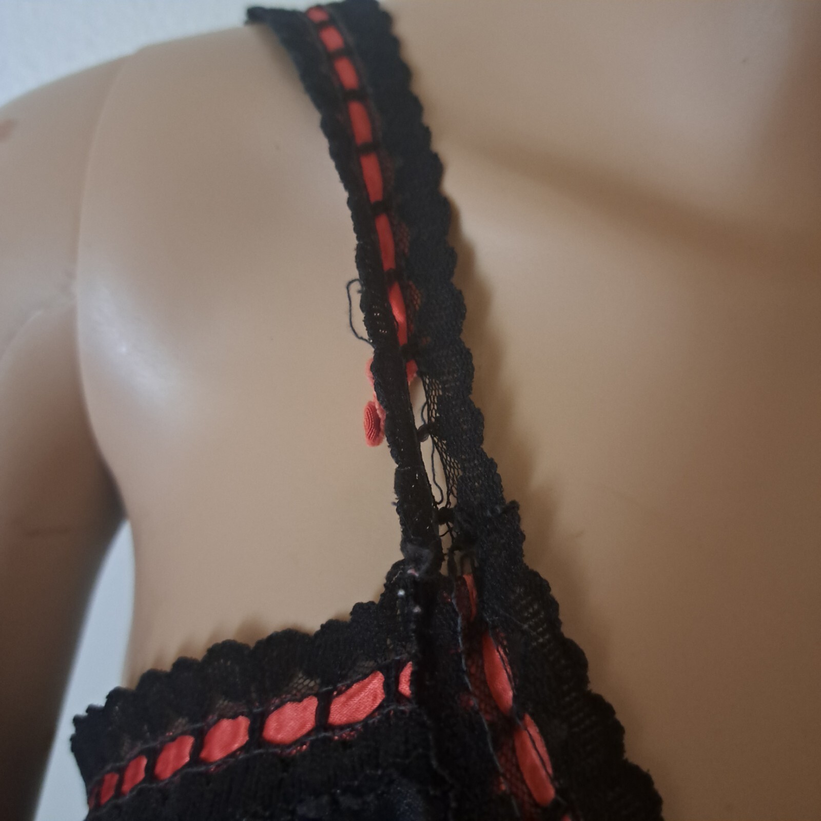 Vtg. 1960’s Dupont Nylon Black /Lace Red Rosette Teddy Sm
