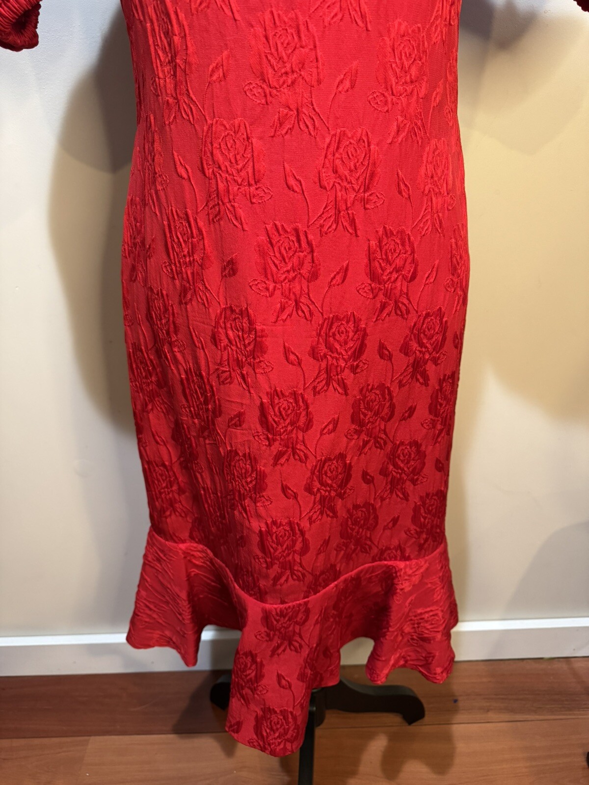 CAROLYNE ROEHM 80’s VTG Red Floral Dress Puff Sleeves Size 10