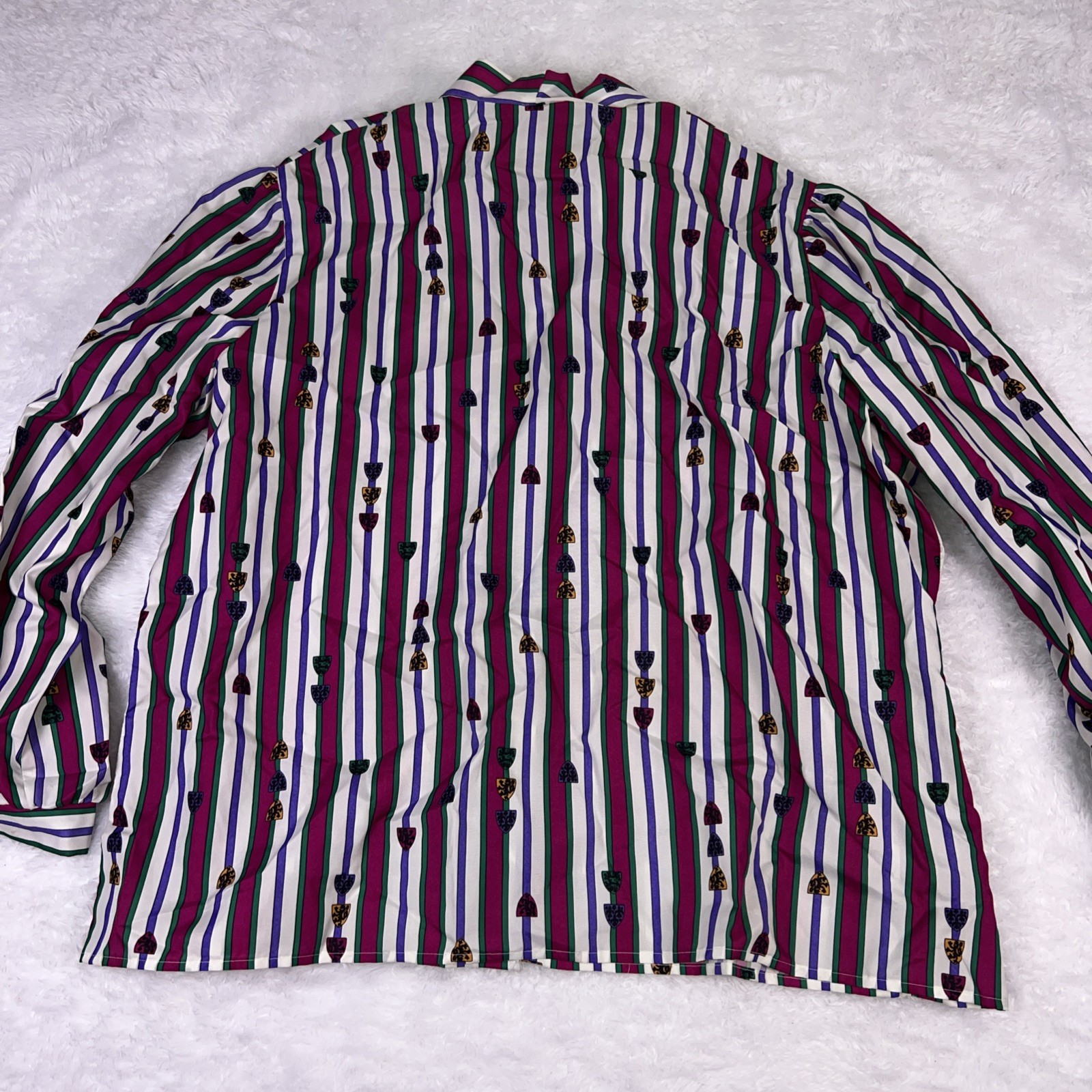 Vintage 70s/80s Alley Cat II Multicolor Blouse Shirt Necktie Size 44 USA Made