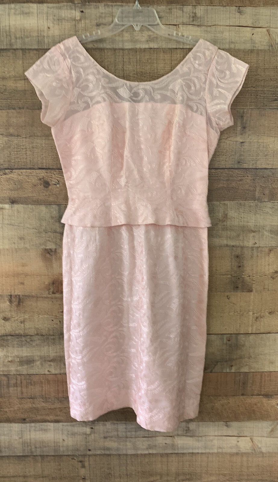 Vintage 1950s Pink Embroidered Sheer Peplum Cocktail Evening Dress Size M/L