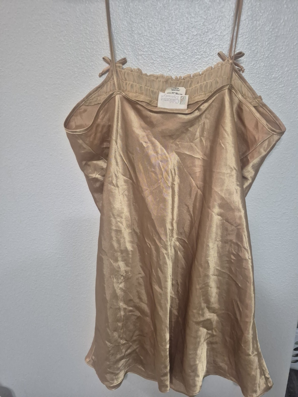 California Dynasty Beige Satin-Look Lace Trim Slip Dress Spaghetti Straps M