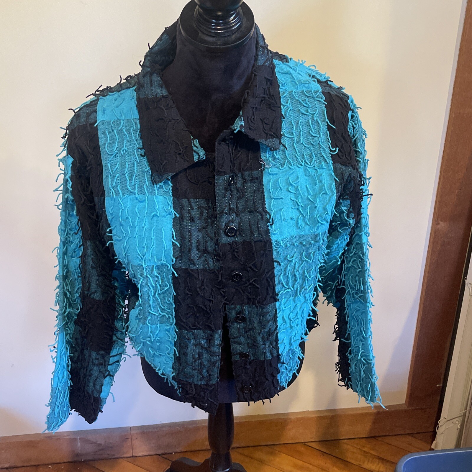 Ann Maurice Womens Blazer Sz S Art-to-Wear Jacket Multicolor Teal & Black