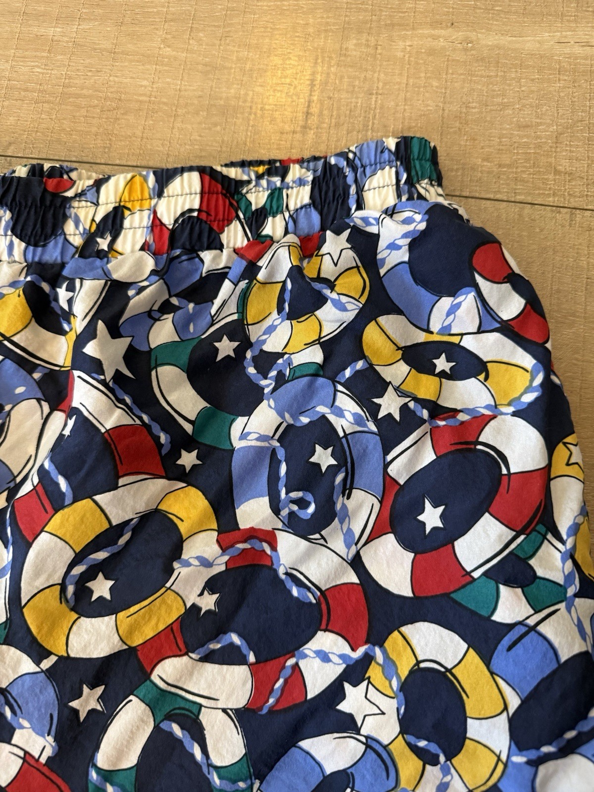Vintage Silk Nautical Lifebuoy Print Shorts – Navy red Multicolor novelty Large