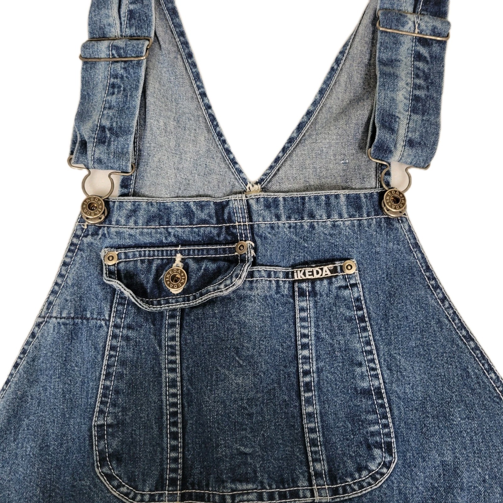 Vintage Ikeda Carpenter Wide Leg Denim Bib Overalls Size Large 90’s Medium Wash