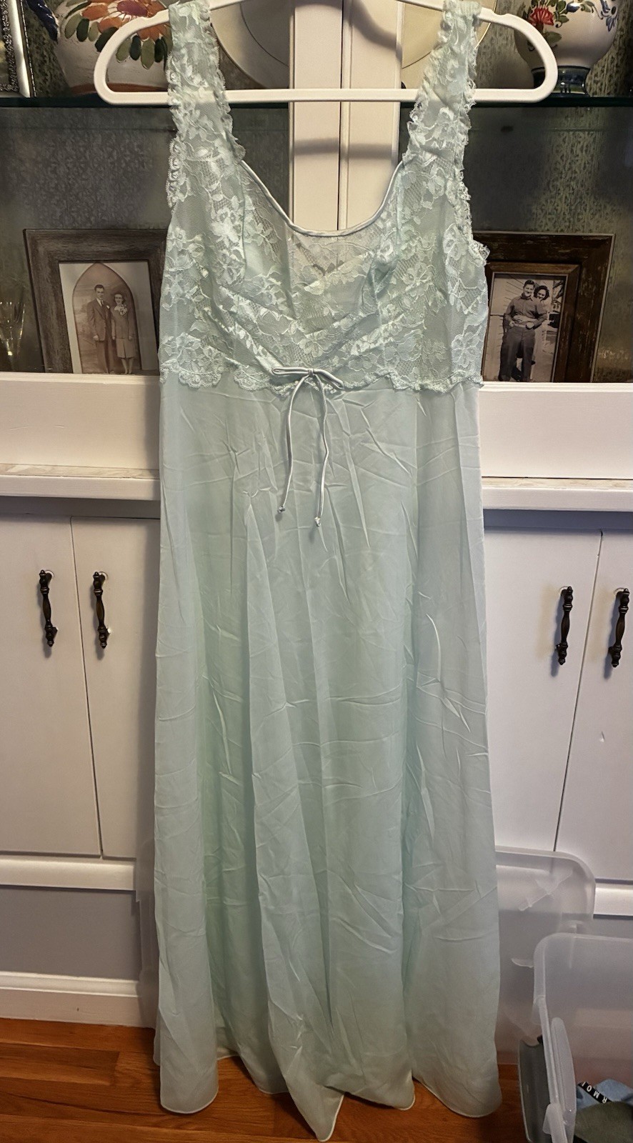 Vintage Vanity Fair Lace Tank Top Long Sheer Nightgown Bra Size 36 Mint Green