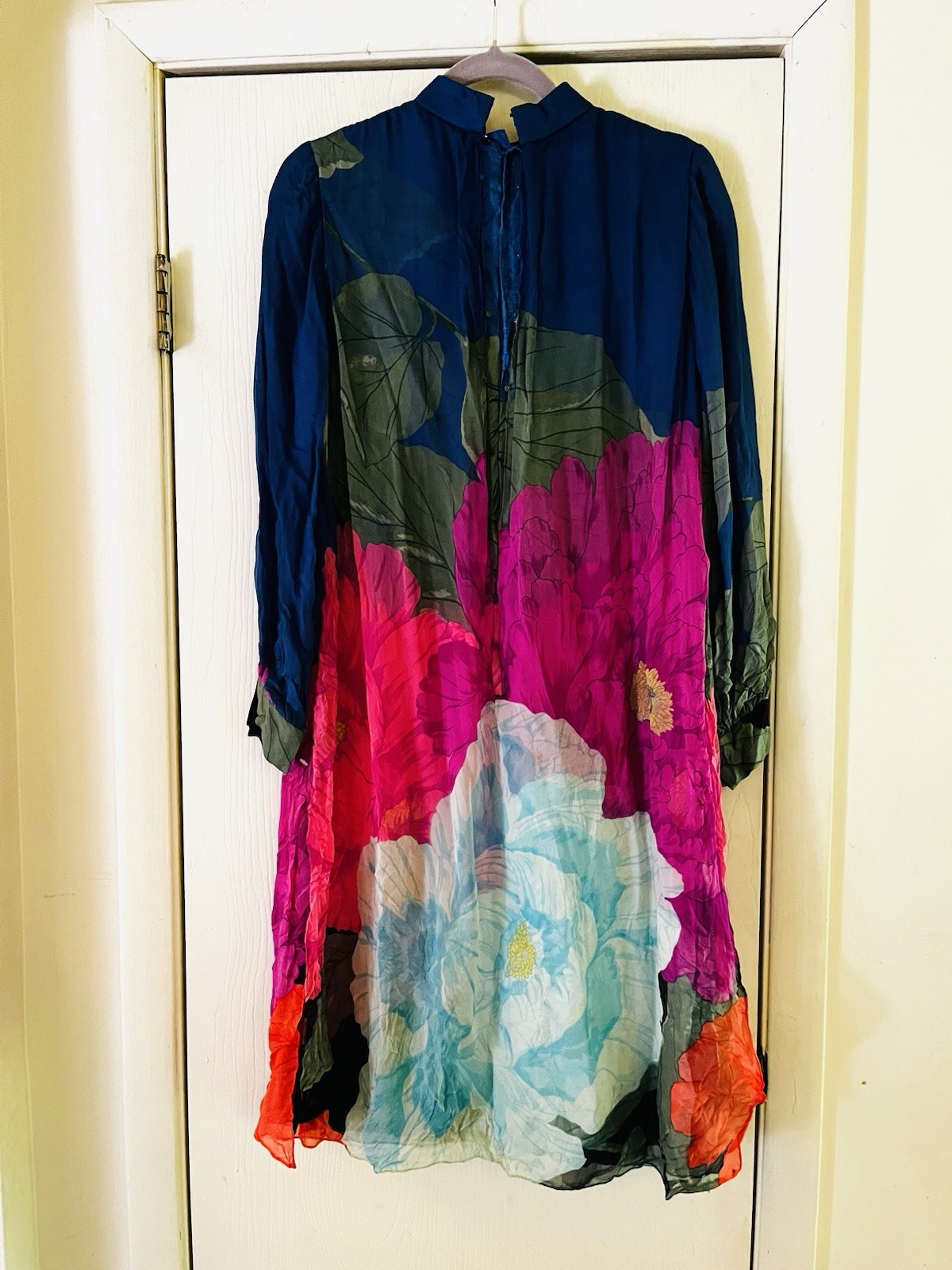 VTG Hanae Mori I. Magnin Art To Wear Peony Botanical Fairy Ethereal Silk Dress
