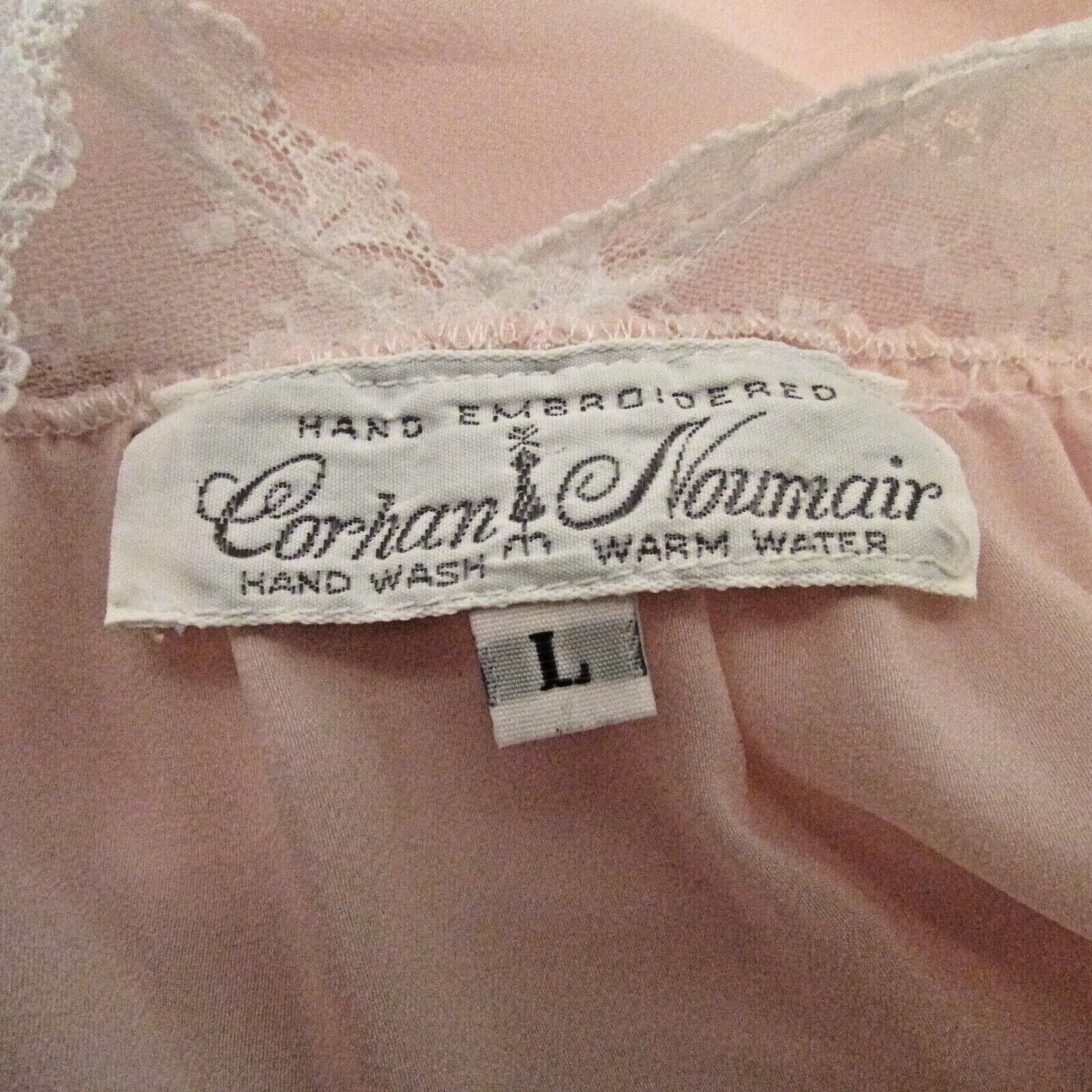 Corhan Noumair Silky Nylon Hand Embroidered Lace Bodice Nightgown Large USA made