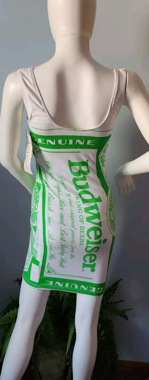 Rare Budweiser VTG Carabella Collections green & White Sleeveless Dress size 9