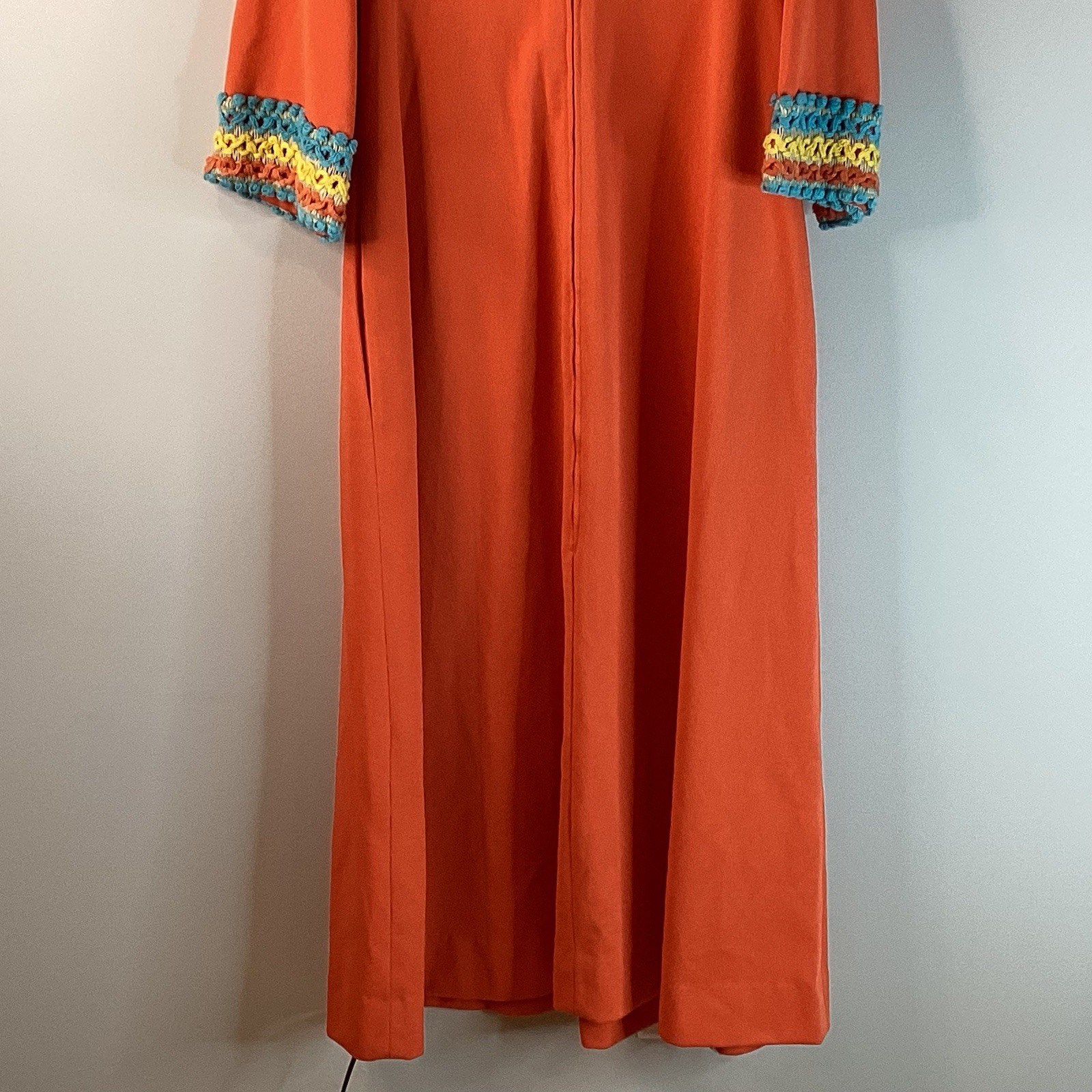 Evelyn Pearson House Dress 60s/70s Caftan Tunic Zip Up Dress Orange Large 3/4