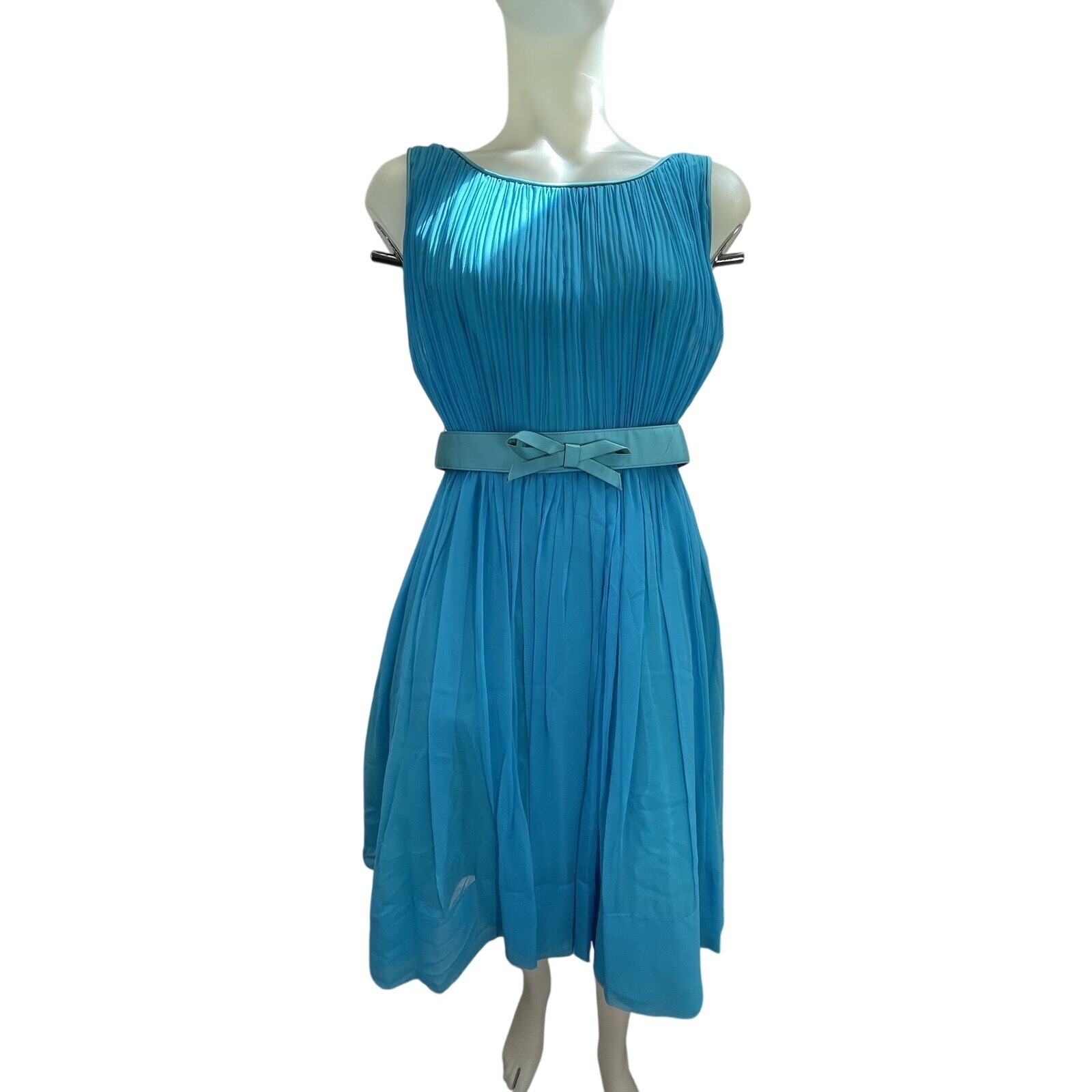 Vintage 50s 60s Chiffon Dress Prom Party Aqua Turquoise Waist 24 (SEE FLAWS