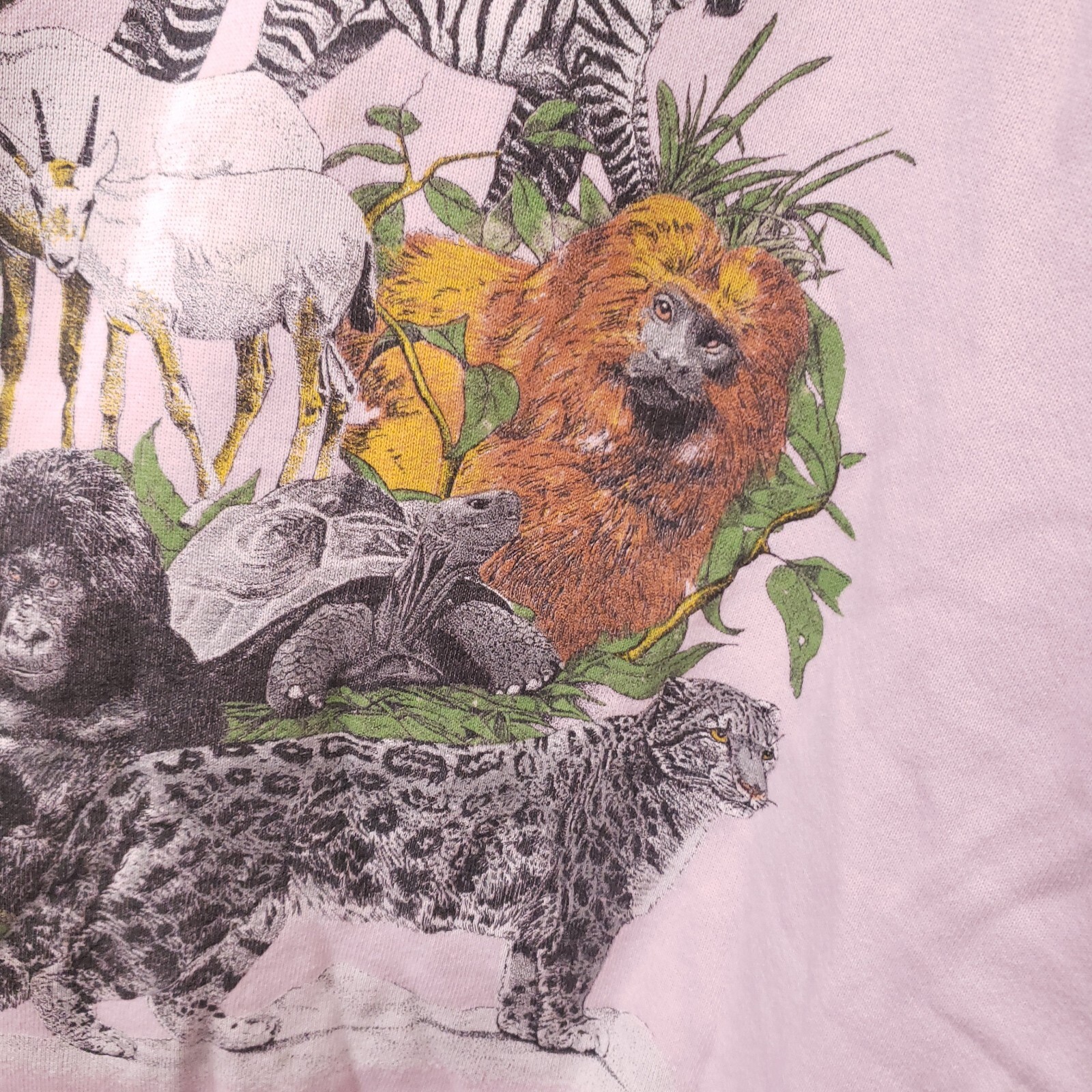 Vintage 1987 San Diego Zoo C.R.E.S Harlequin Animal Graphic Sweater Size L Pink