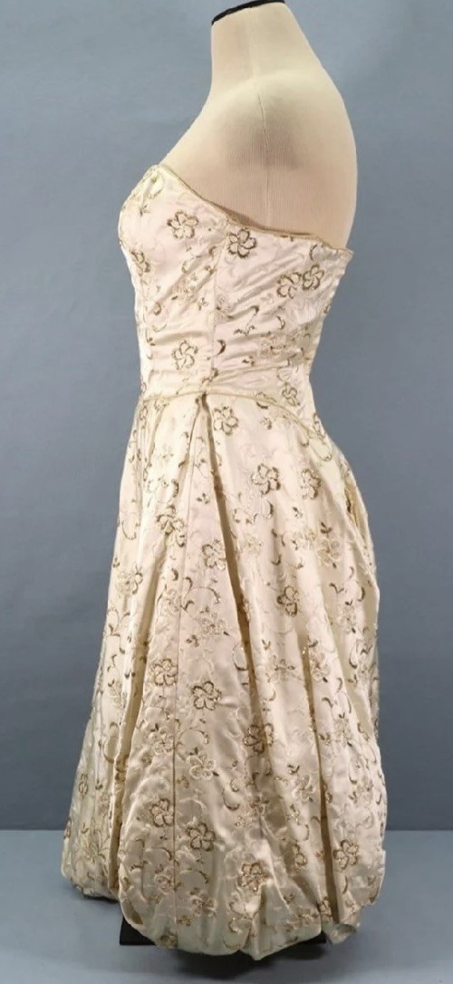 Vtg 1960’s Gold Embroidered Bubble Hem Party Dress – Prom – Party – Free Ship