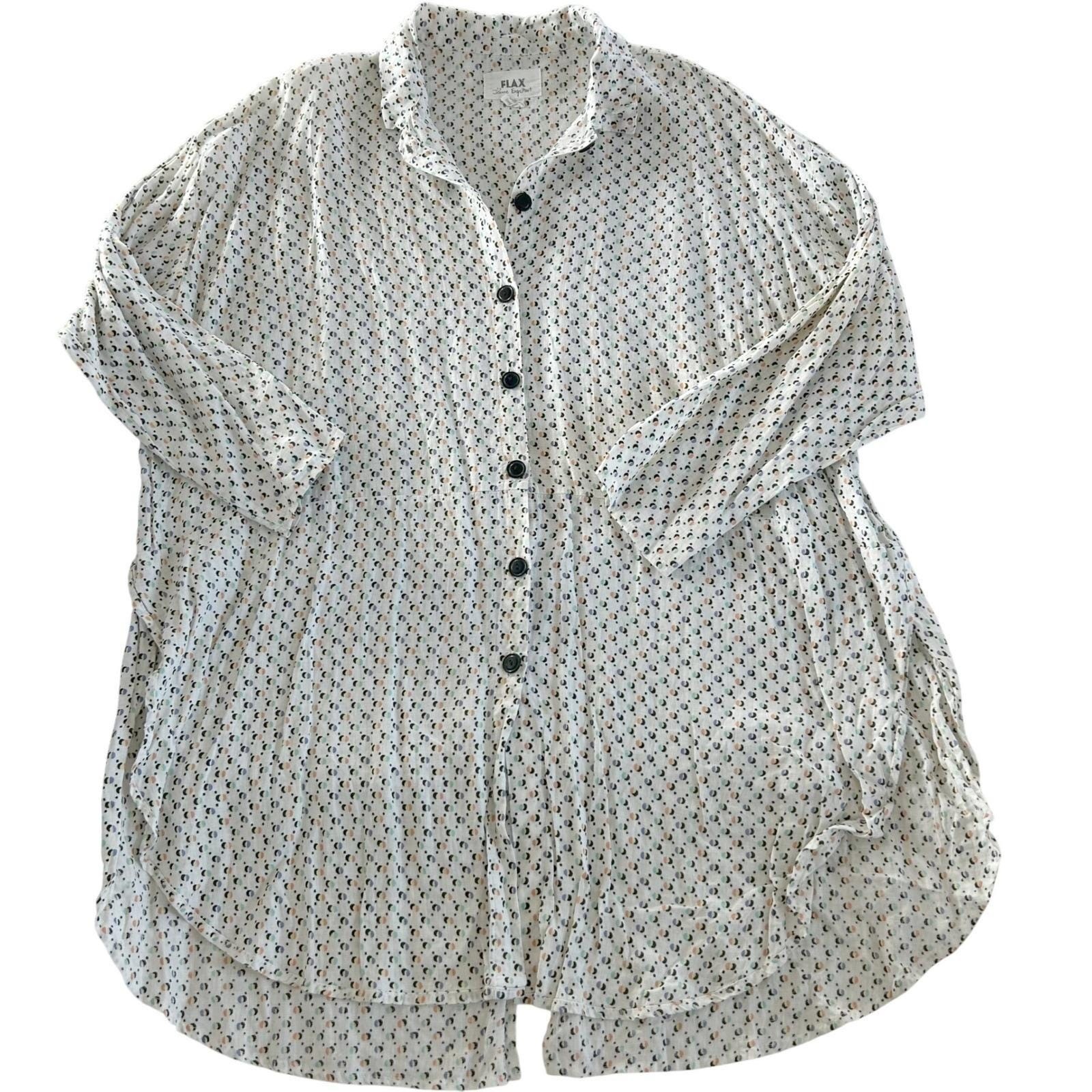 FLAX 2 Piece Shirt & Tank Set Women Large Cream Dot Linen Lagenlook Coastal Art