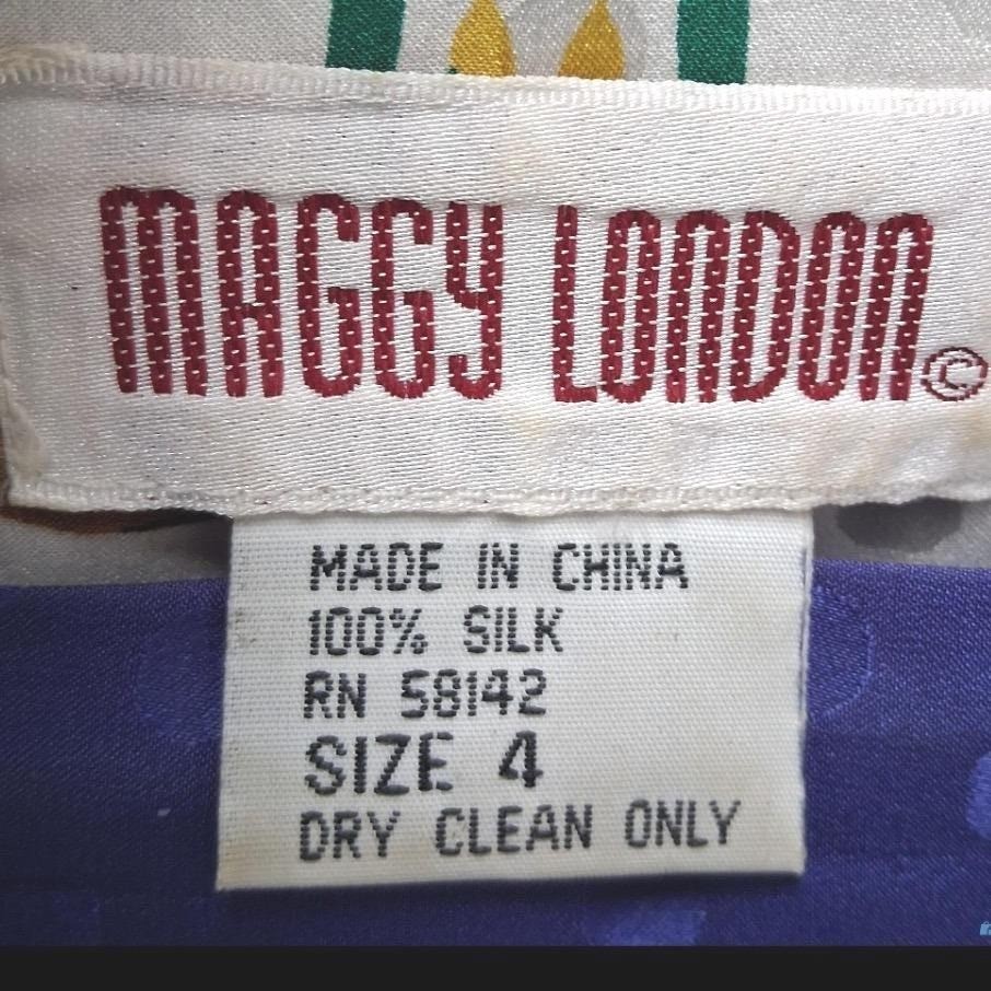 Maggy London Vintage 100% Silk Floral Baroque Polka Dot Skirt Suit Purple Size 4
