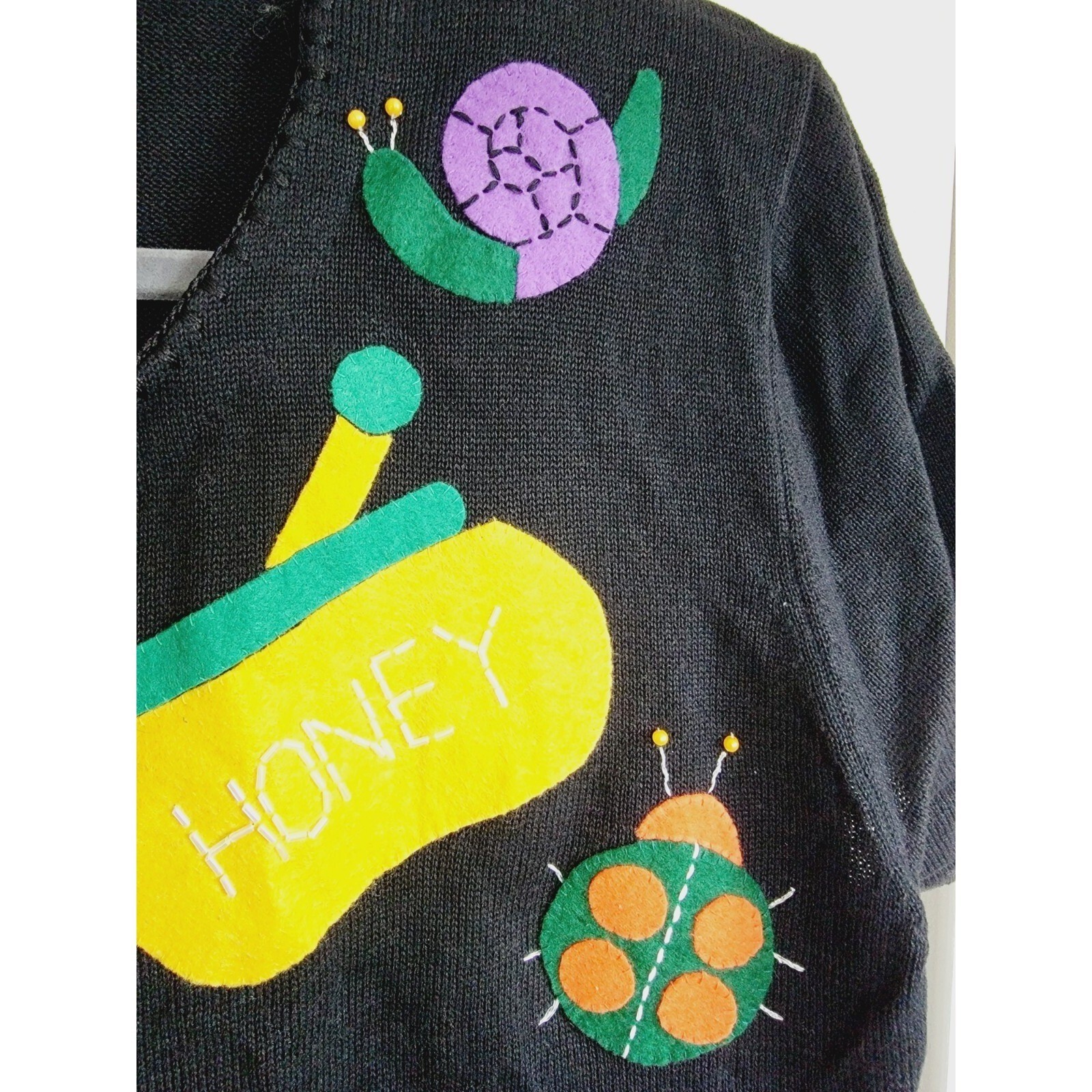 Side Effects of California XL Vintage 90s Garden Bee Snail Cardigan Black NWT