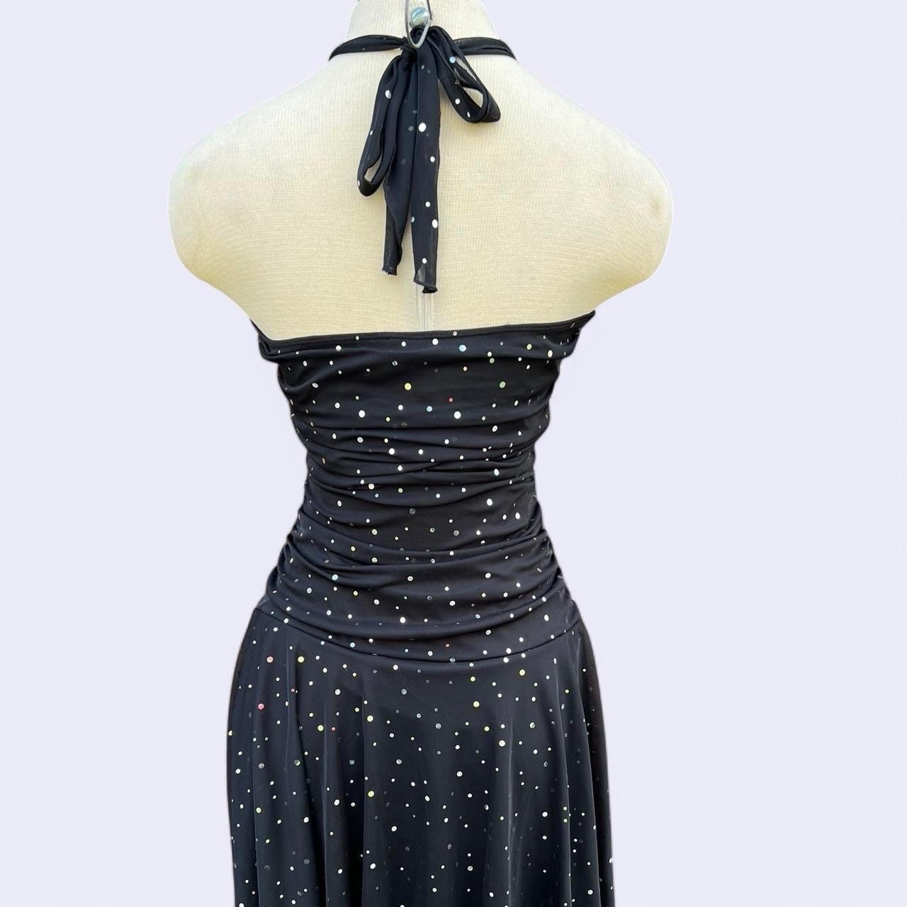 Vintage 90s Black Sequin Halter Dress By Taboo Size Medium